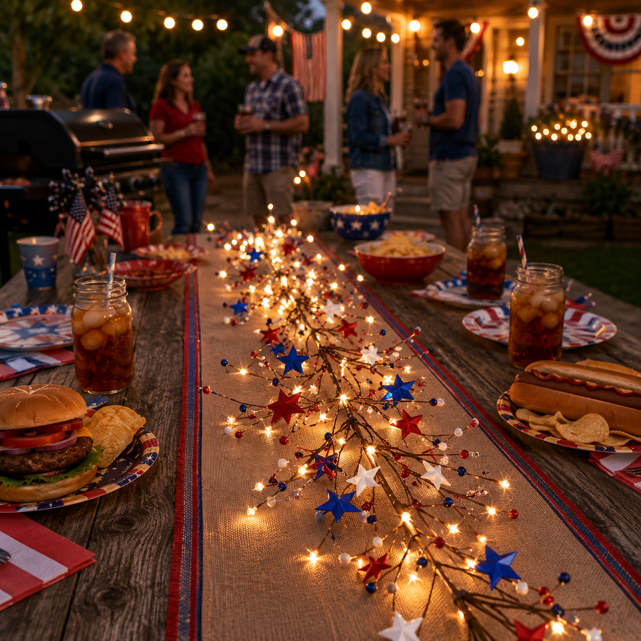 Patriotic-Themed Lighted Berry & Star Vine Garland