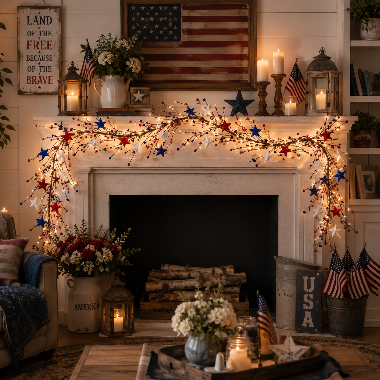 4.9ft Patriotic Berry Star Lighted Vine