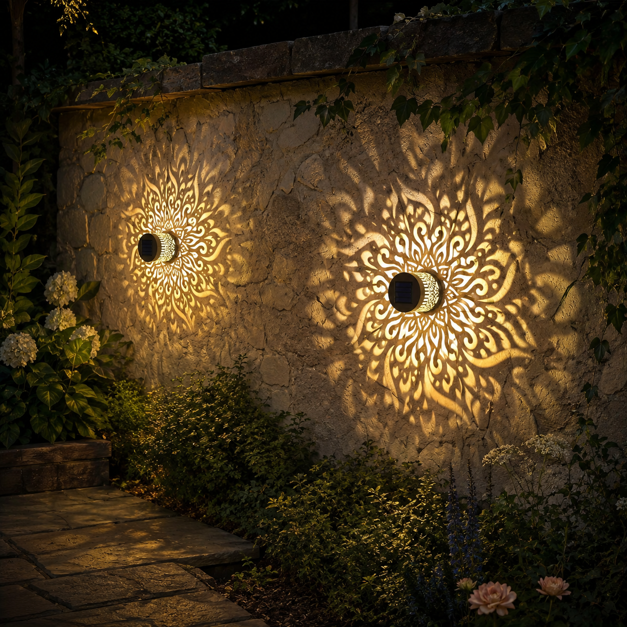 2-PCS Metal Outdoor LED Mandala Cutout Wall Lights