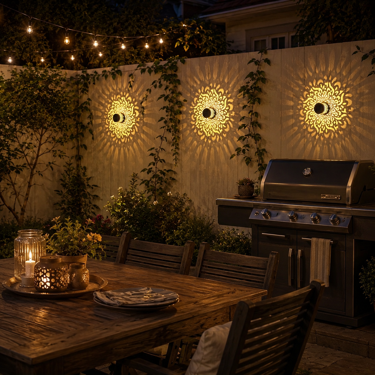 2-PCS Metal Outdoor LED Mandala Cutout Wall Lights