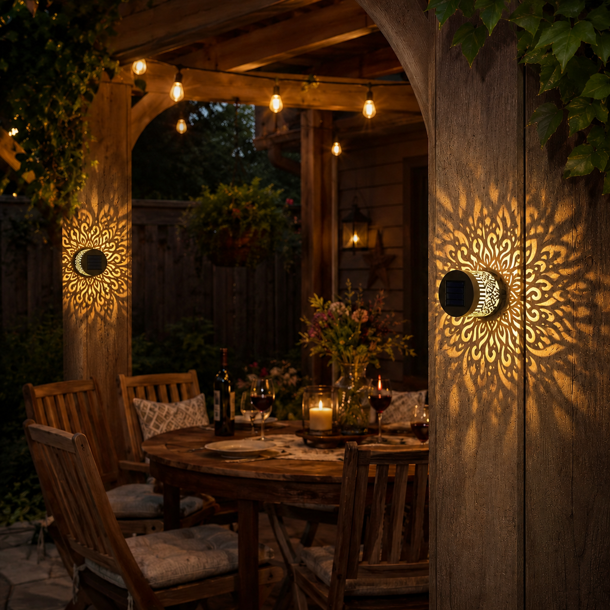 2-PCS Metal Outdoor LED Mandala Cutout Wall Lights