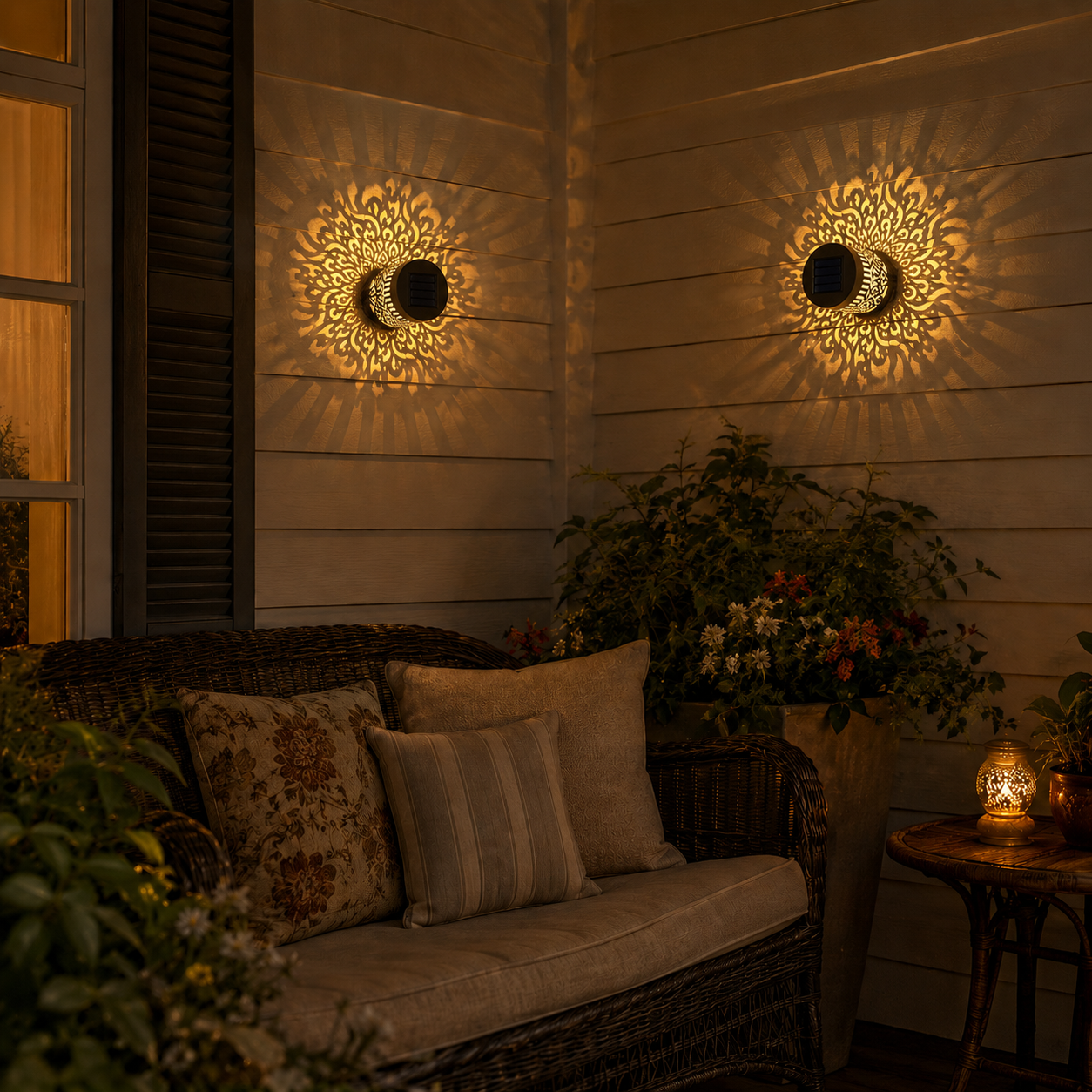 2-PCS Metal Outdoor LED Mandala Cutout Wall Lights