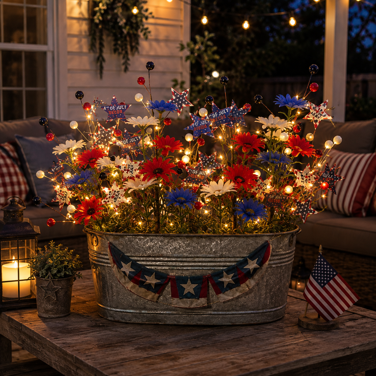 6 PCS Patriotic Lighted Faux Berry & Star Flower Decorative Branches