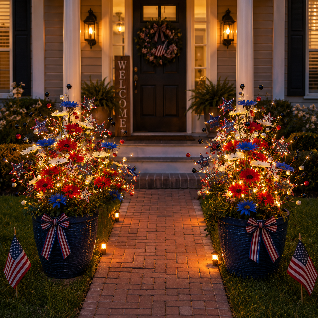 6 PCS Patriotic Lighted Faux Berry & Star Flower Decorative Branches
