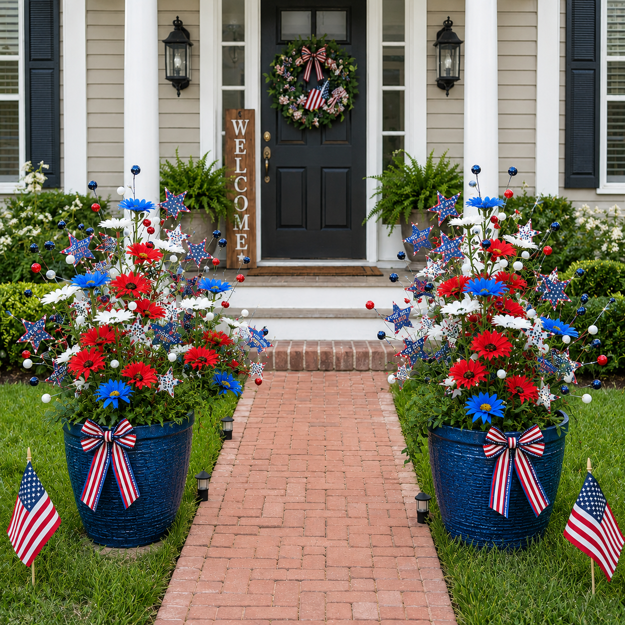 6 PCS Patriotic Lighted Faux Berry & Star Flower Decorative Branches