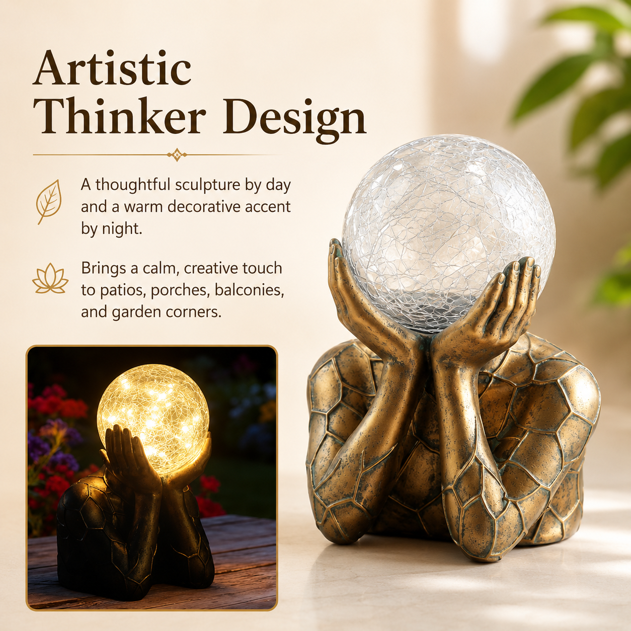 "Thinker" Solar Garden Statue
