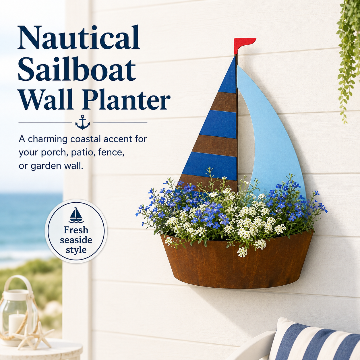 Distressed Rusty Metal Sailboat Planter