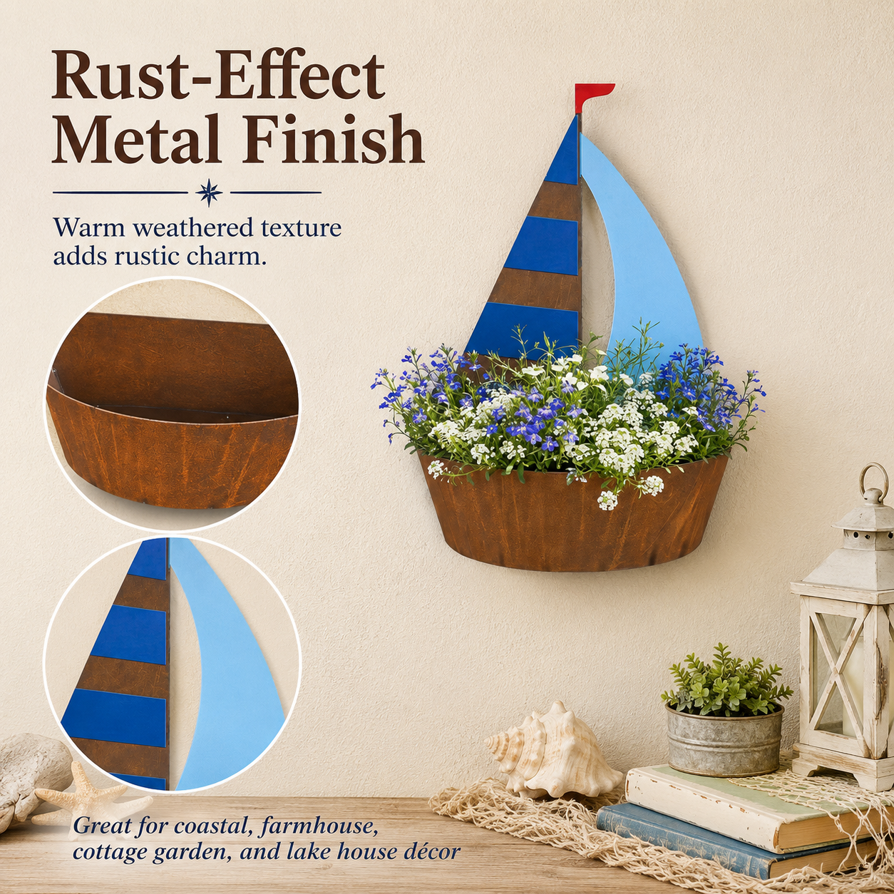Distressed Rusty Metal Sailboat Planter