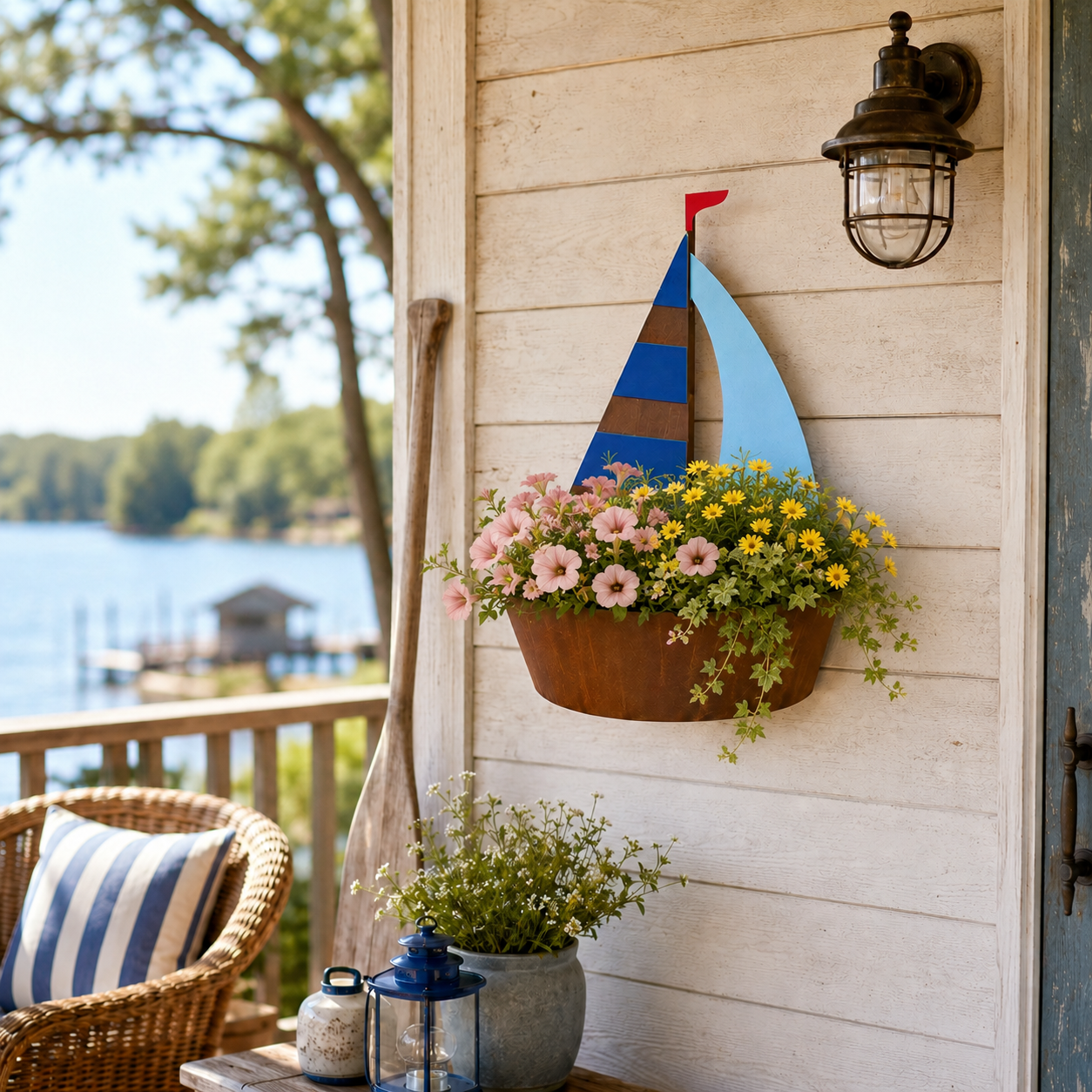 Distressed Rusty Metal Sailboat Planter