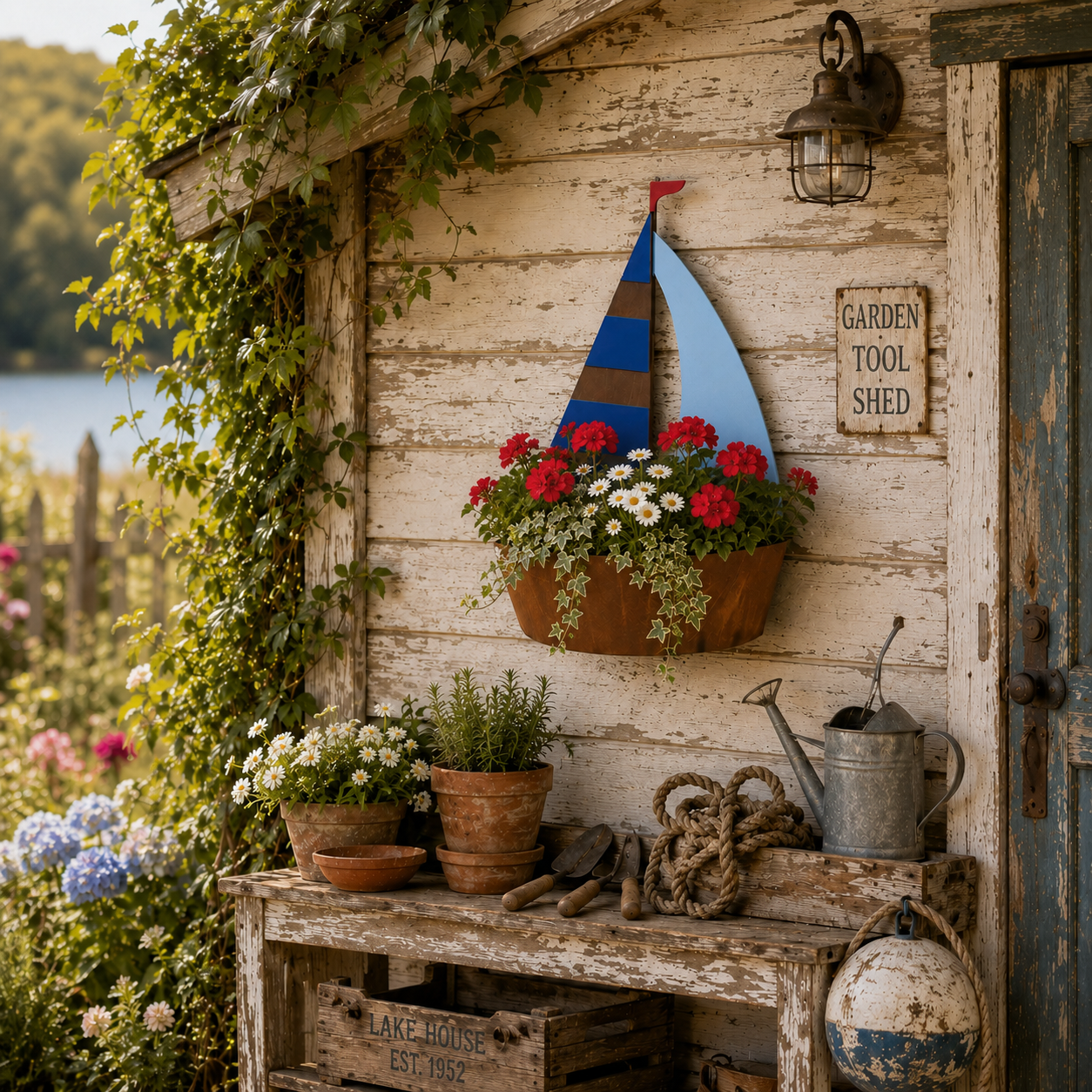Distressed Rusty Metal Sailboat Planter