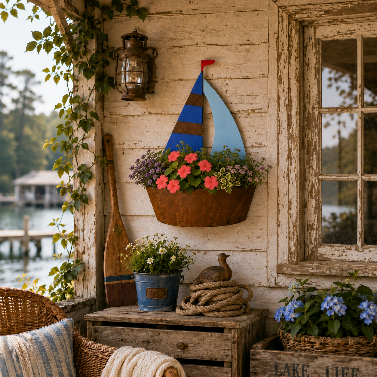 Distressed Rusty Metal Sailboat Planter