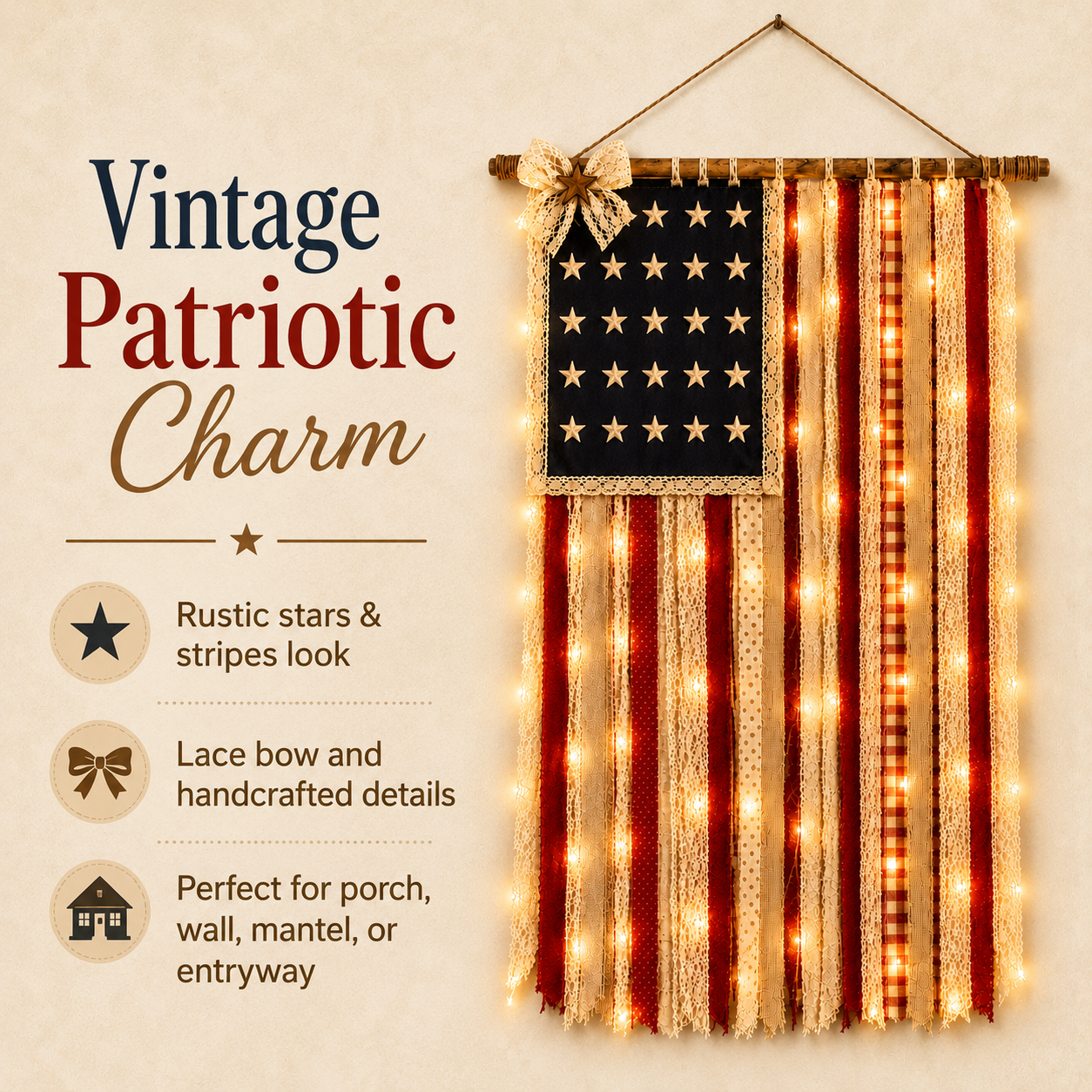 4 x 2.3 FT Lighted Patriotic Wall Hanging Banne