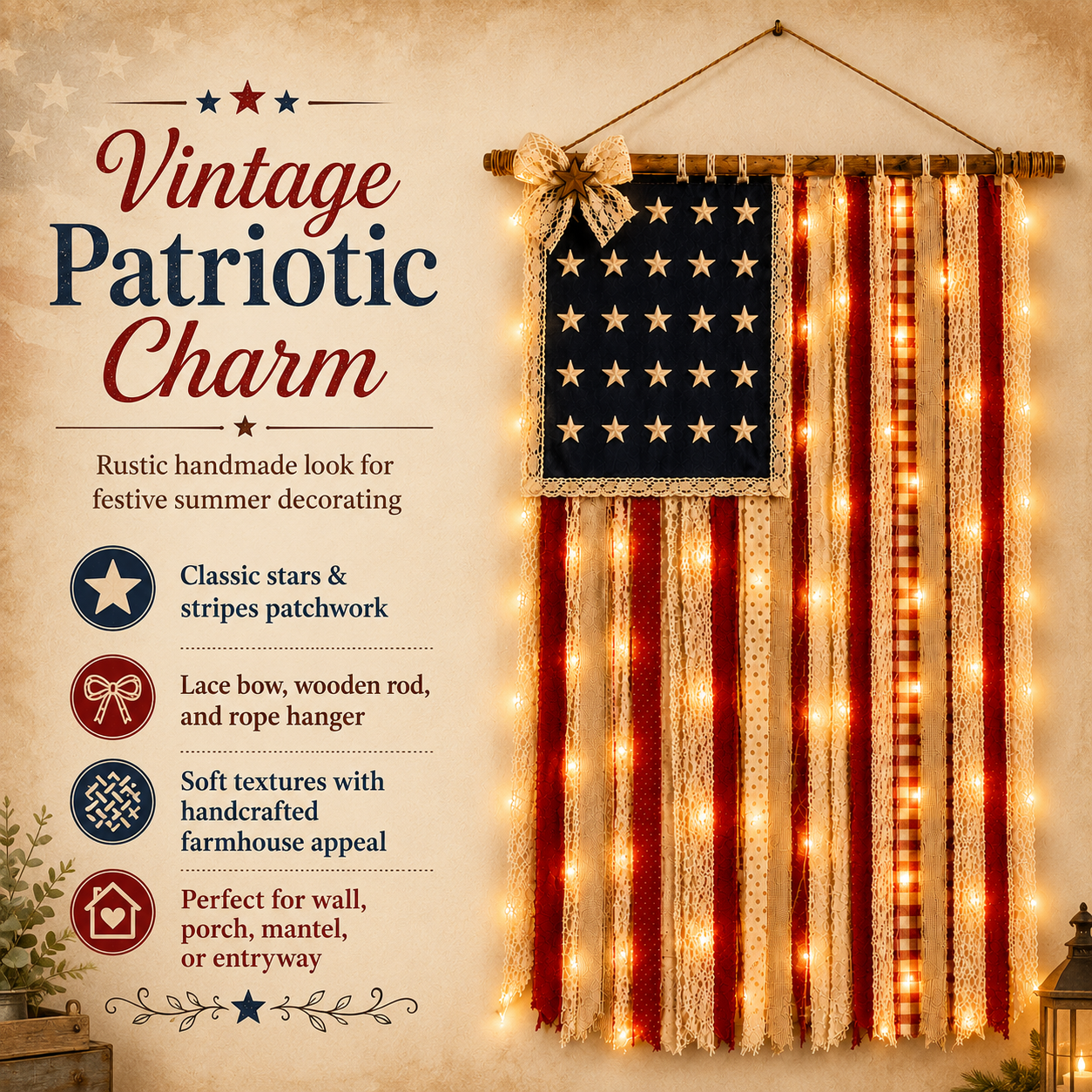4 x 2.3 FT Lighted Patriotic Wall Hanging Banne