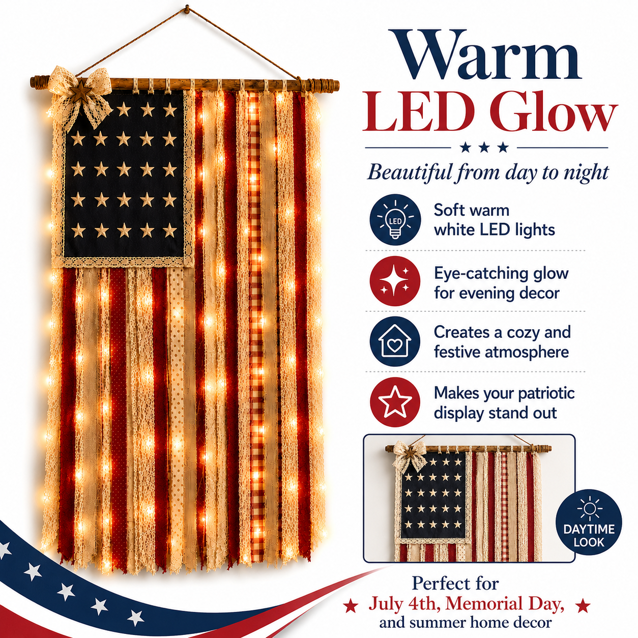 4 x 2.3 FT Lighted Patriotic Wall Hanging Banne