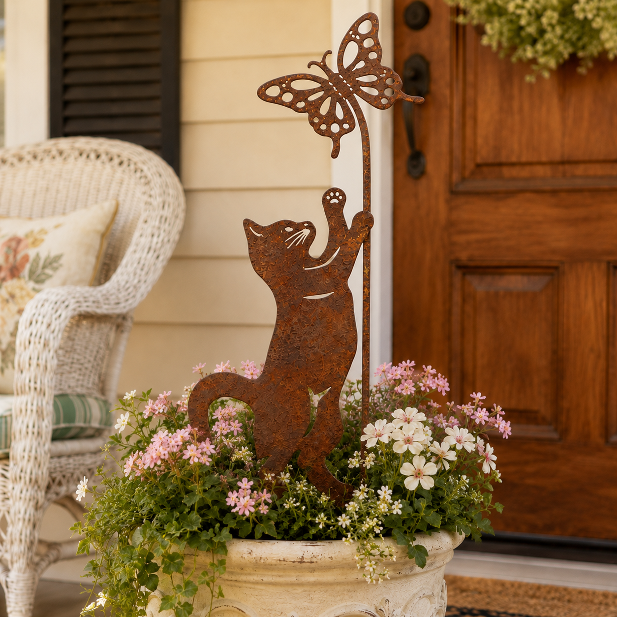Butterfly-Shaped Metal Cat Garden Floor Holder