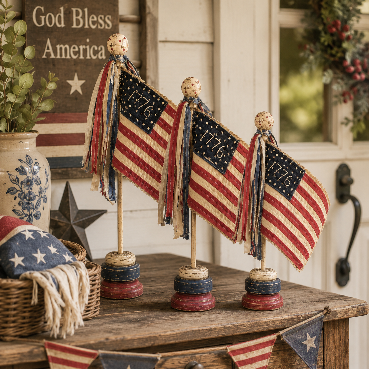 Vintage Patriotic Mini Flag Table Decor Set