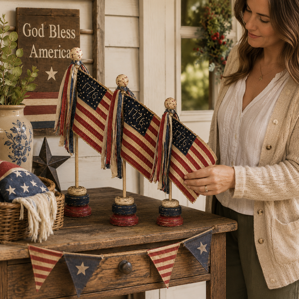 Vintage Patriotic Mini Flag Table Decor Set