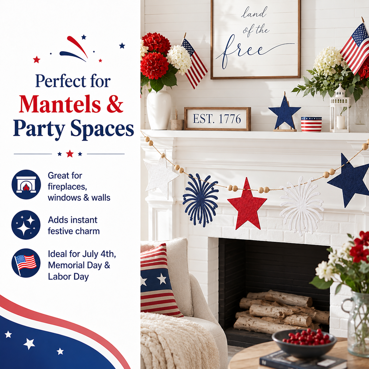 7.22 ft Felt Star Garland