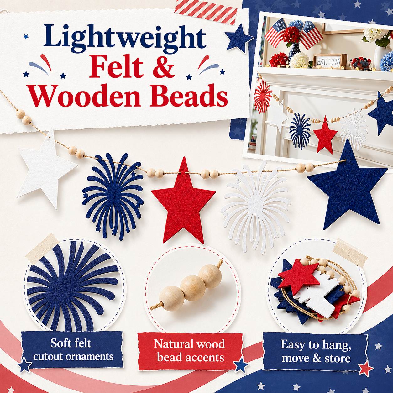 7.22 ft Felt Star Garland