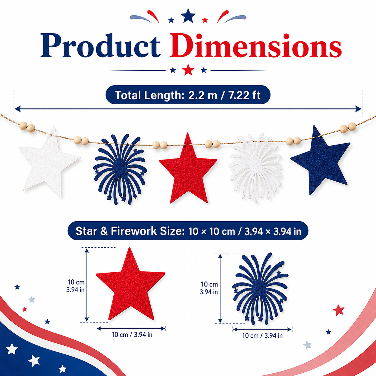 7.22 ft Felt Star Garland
