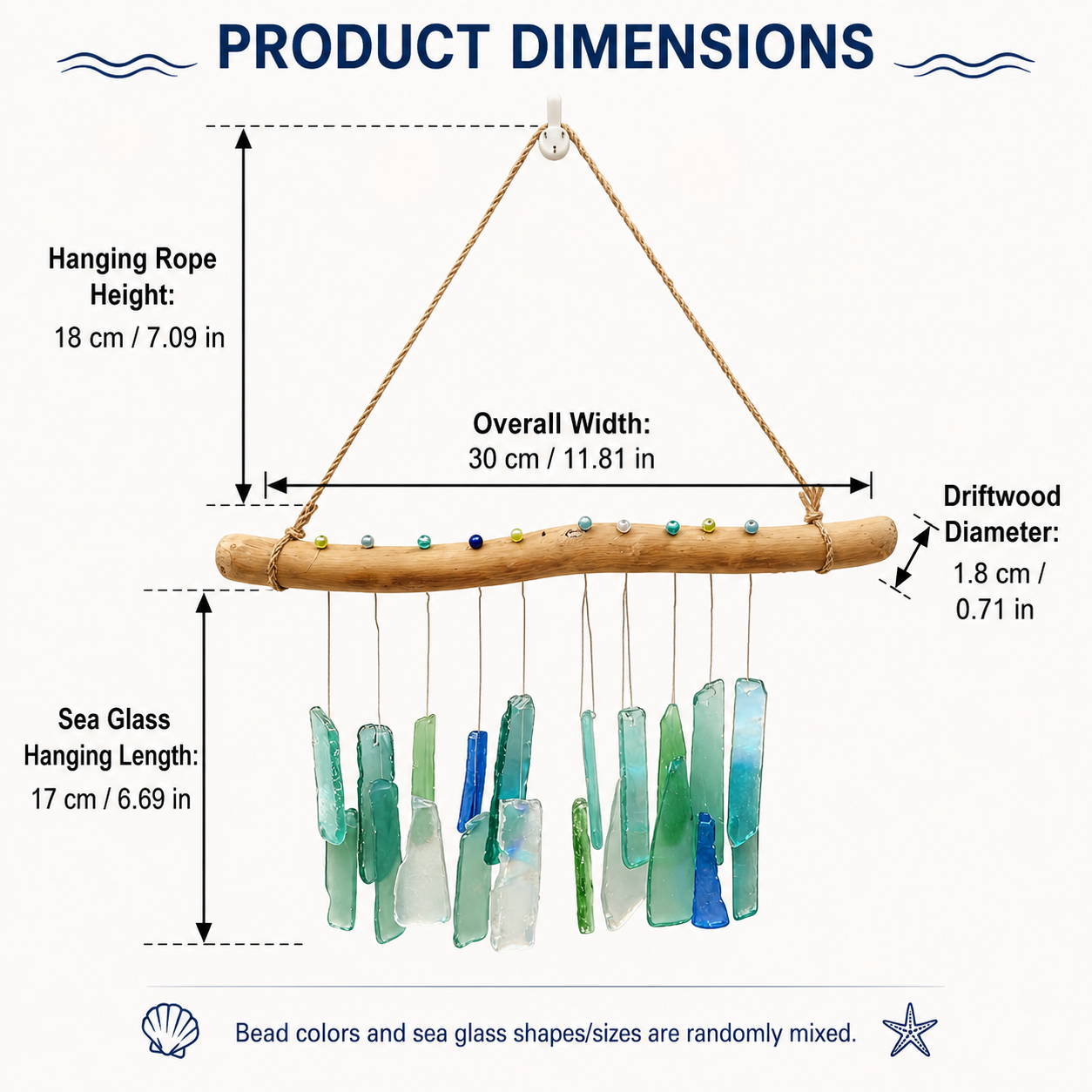 Handmade Sea Glass Driftwood Wind Chimes