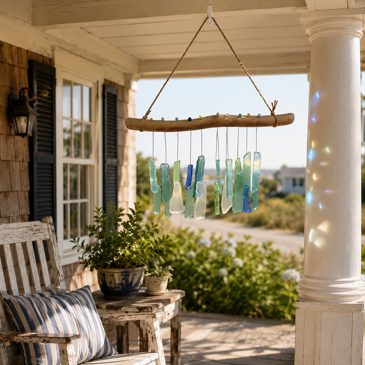 Handmade Sea Glass Driftwood Wind Chimes