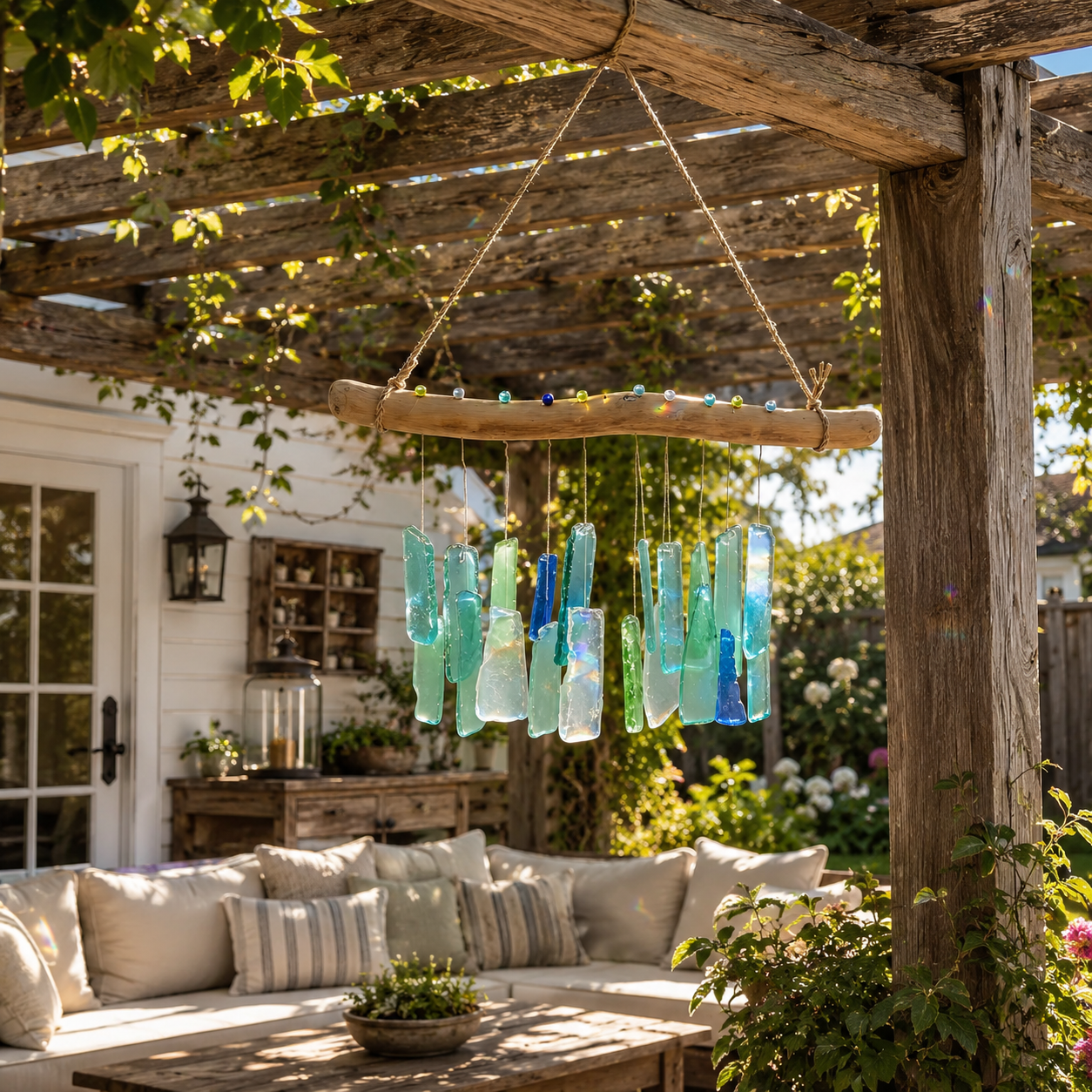 Handmade Sea Glass Driftwood Wind Chimes