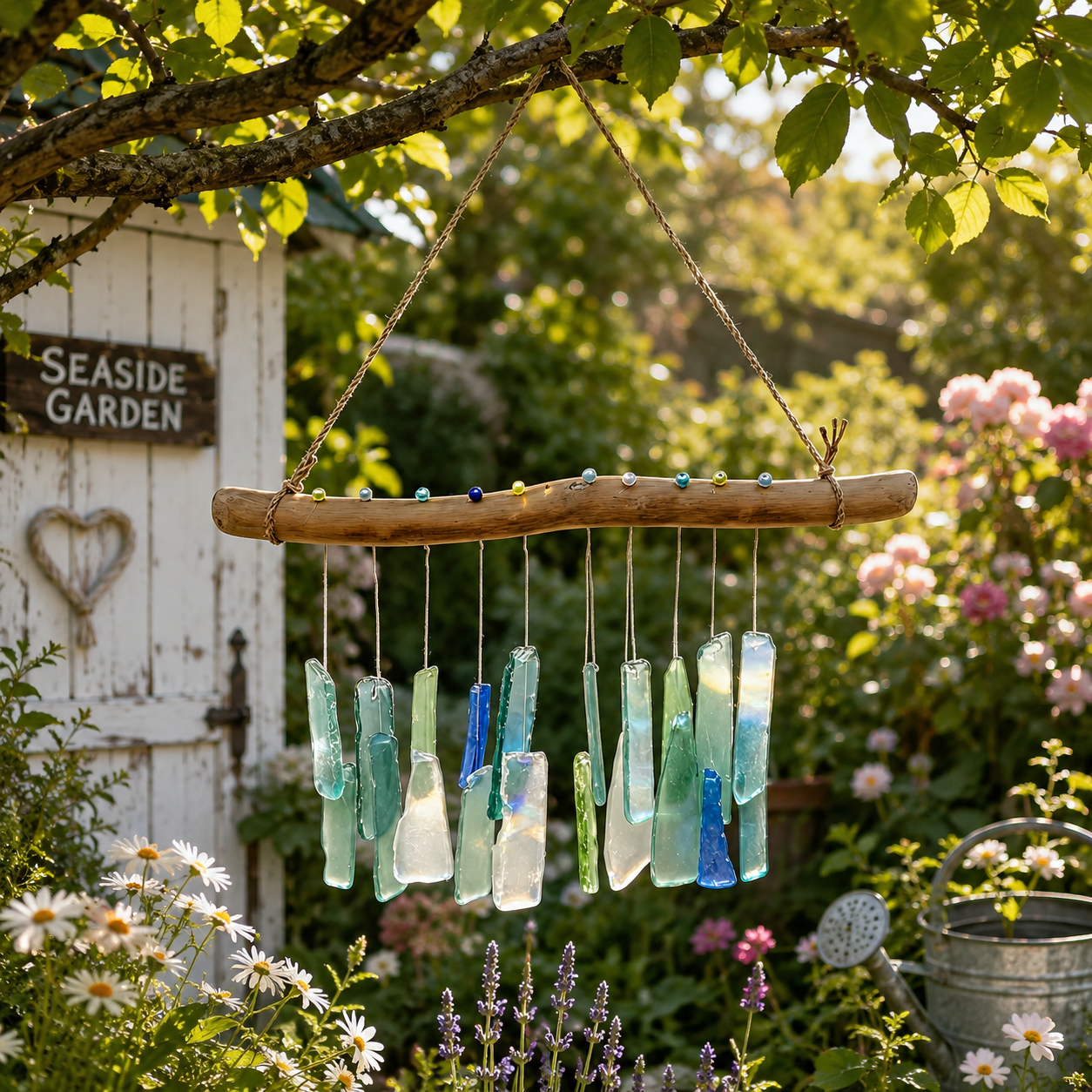 Handmade Sea Glass Driftwood Wind Chimes