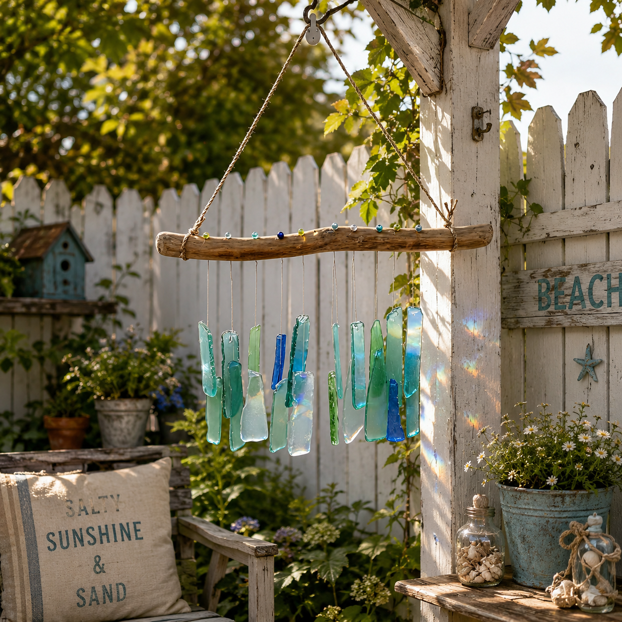 Handmade Sea Glass Driftwood Wind Chimes