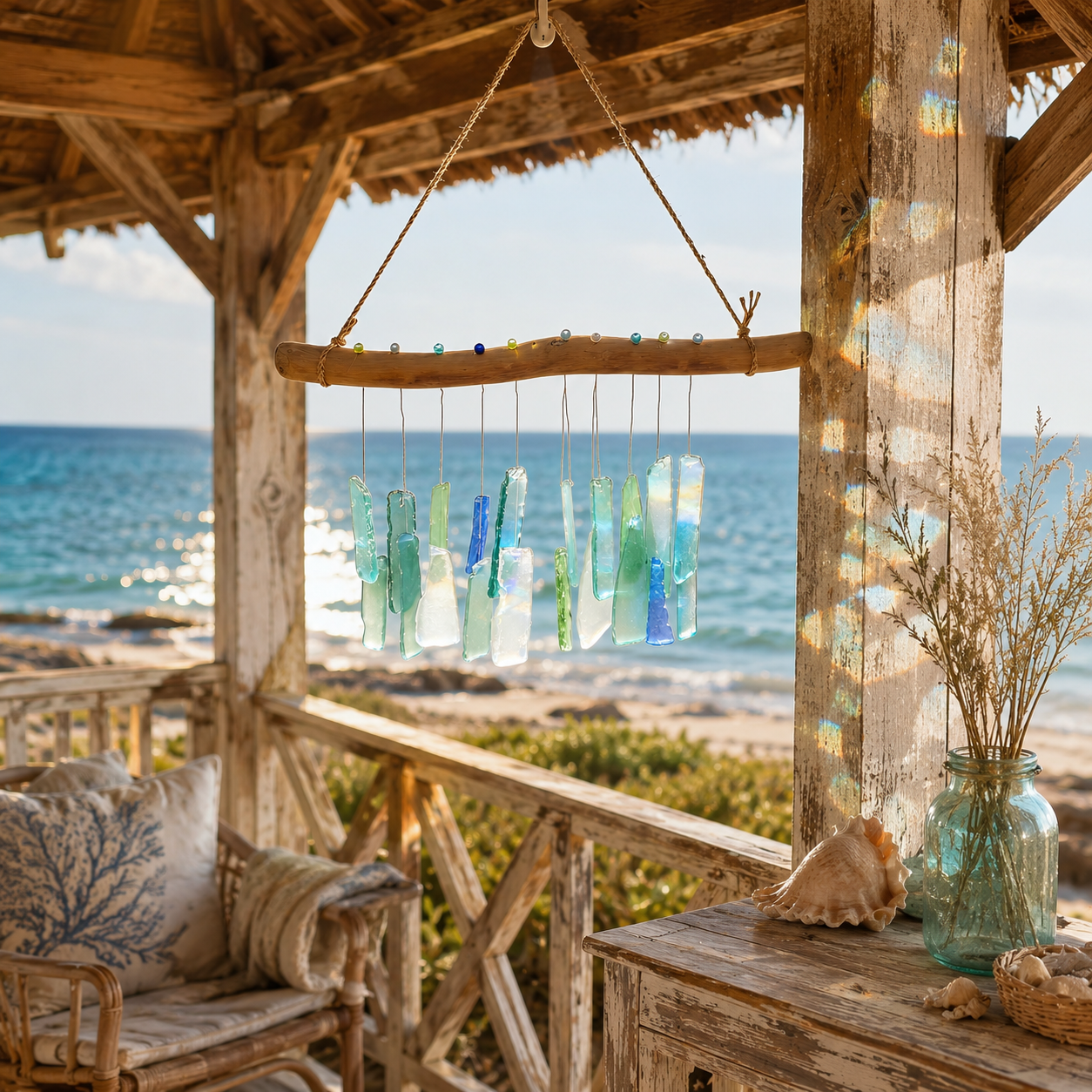 Handmade Sea Glass Driftwood Wind Chimes