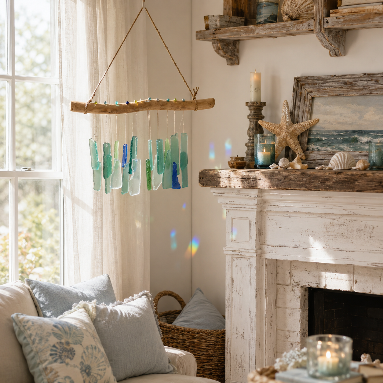 Handmade Sea Glass Driftwood Wind Chimes