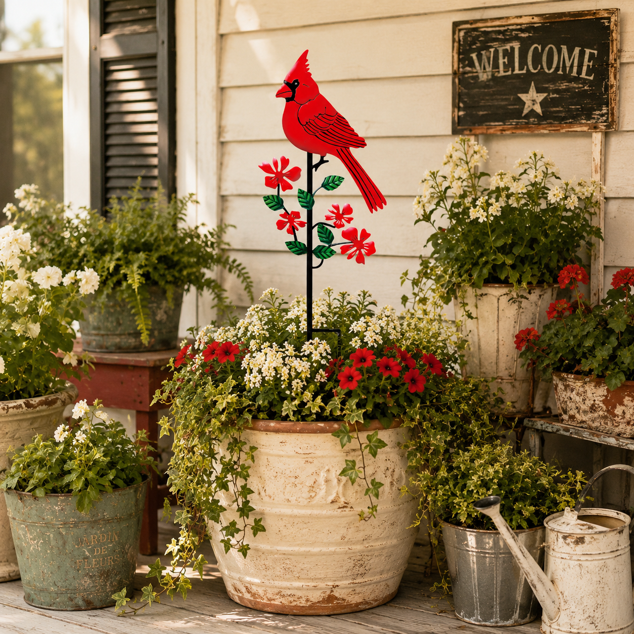 Red Bird Metal Garden Stake Decoration