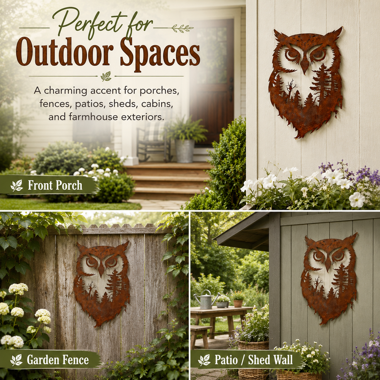 Rustic Owl Metal Wall Art Outdoor Decor
