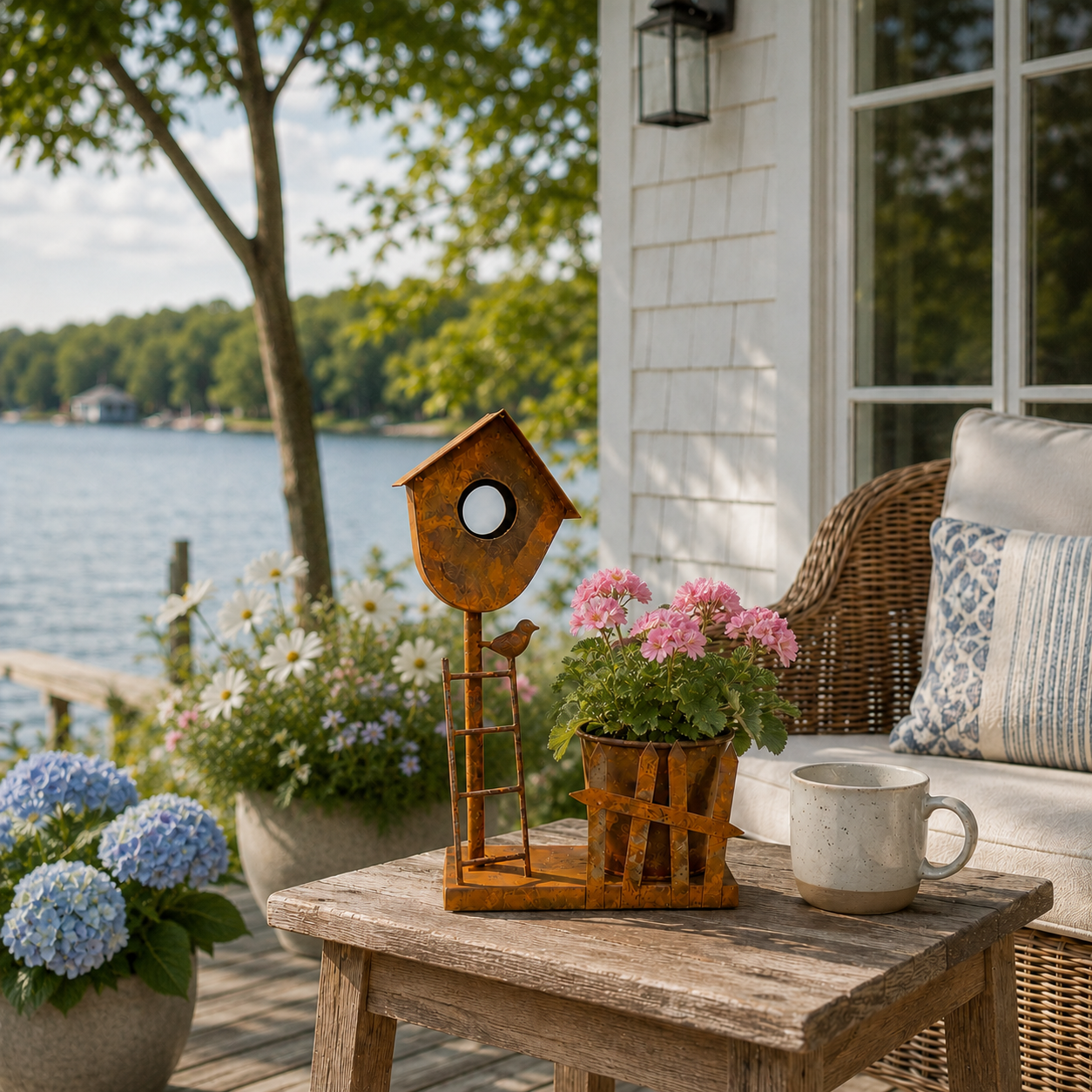 Rustic Metal Birdhouse Planter Holder