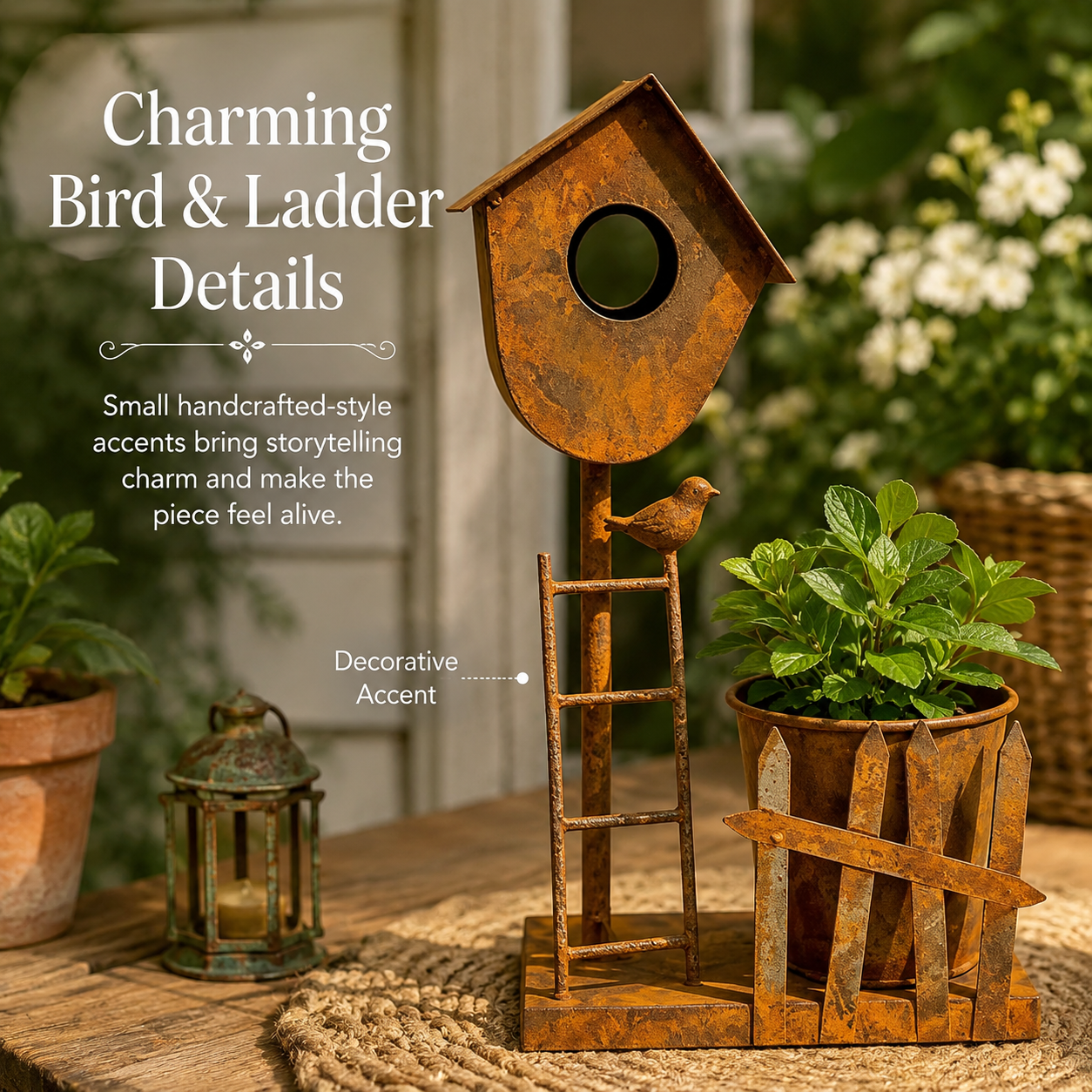 Rustic Metal Birdhouse Planter Holder