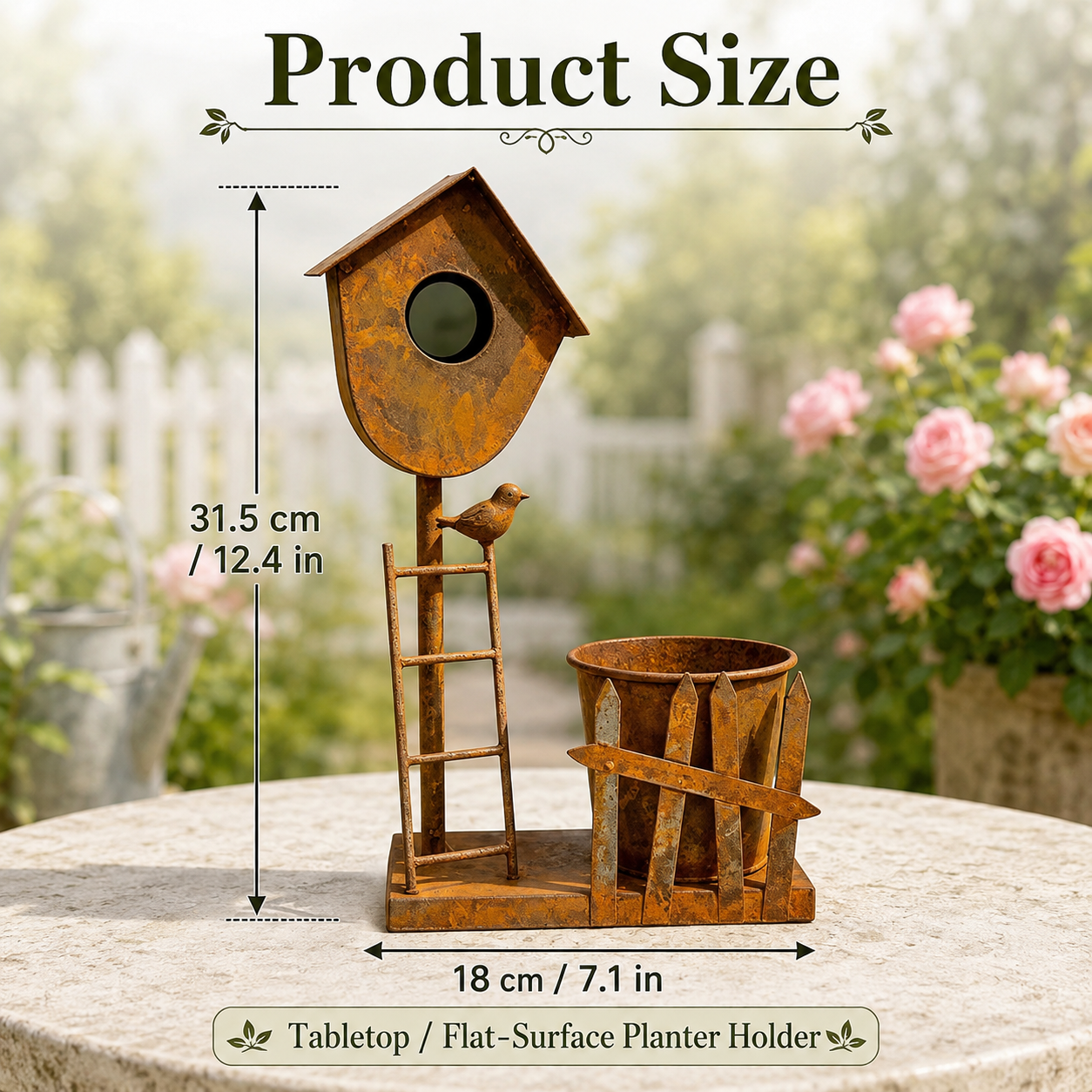 Rustic Metal Birdhouse Planter Holder