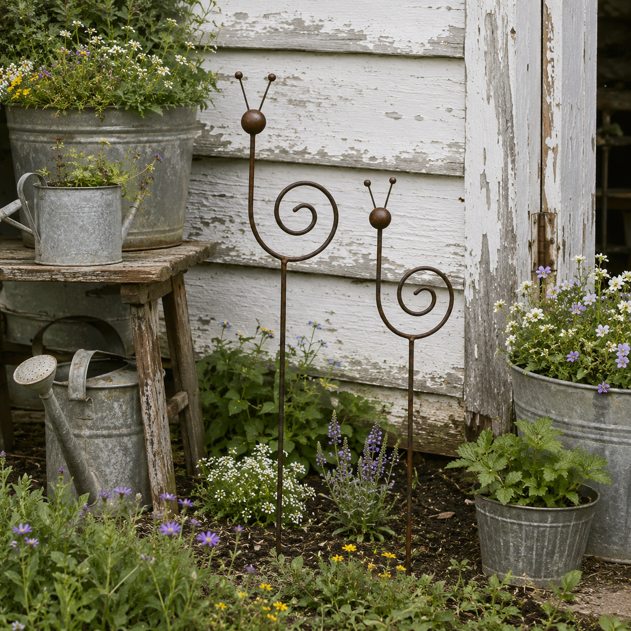 Rustic Metal Snail Garden Stake