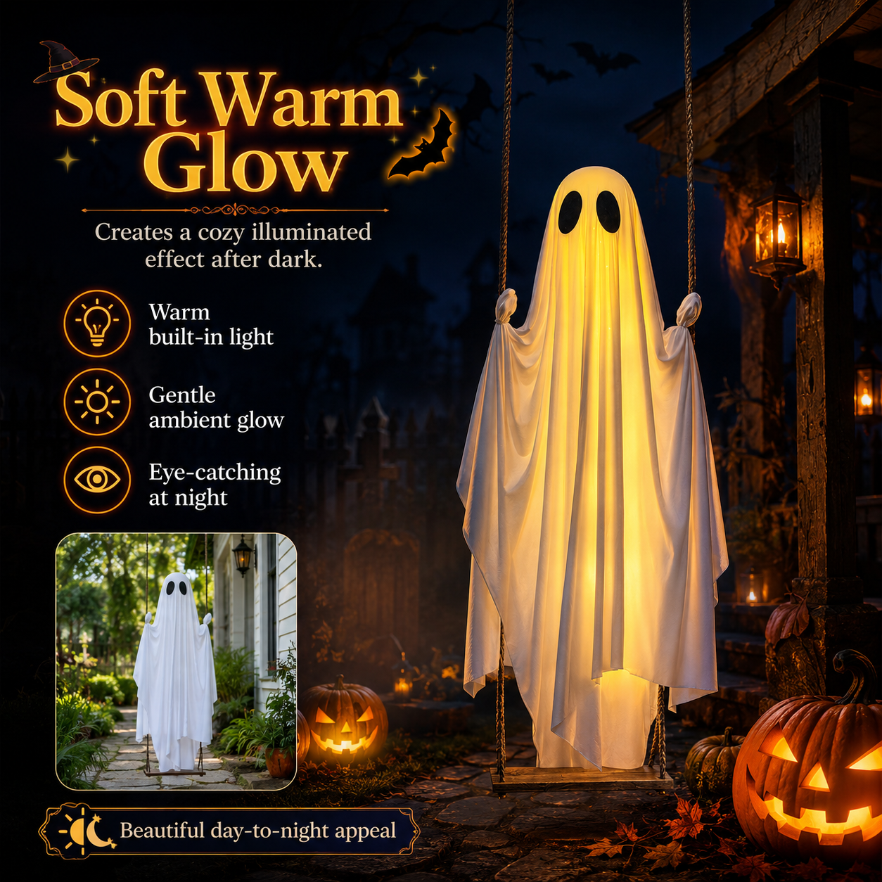 Lighted Hanging Ghost Swing Decor