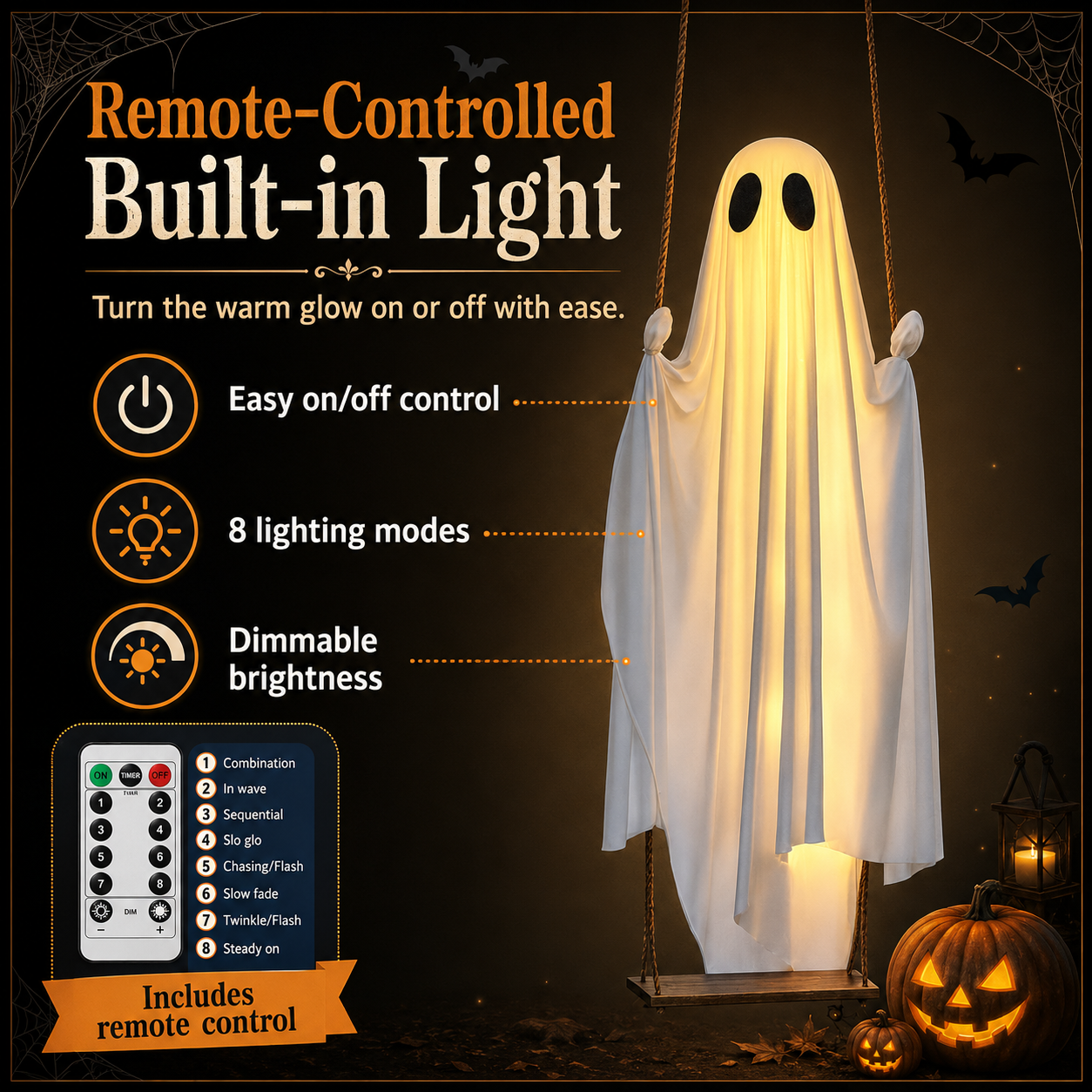 Lighted Hanging Ghost Swing Decor