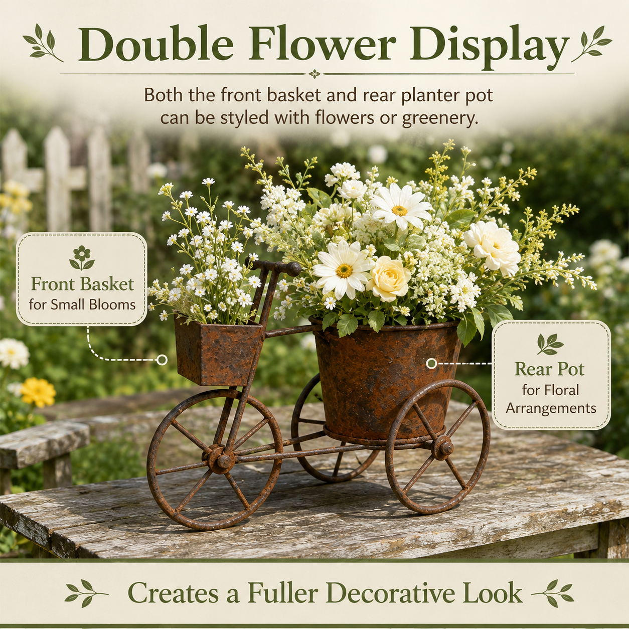 Vintage-style Wrought Iron Tricycle Planter