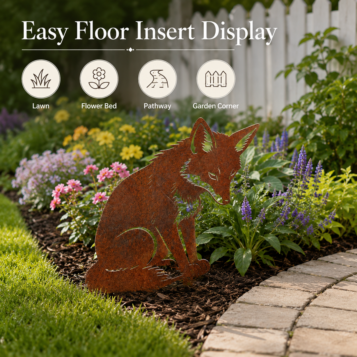 Metal Rusty Sitting Fox Garden Decor