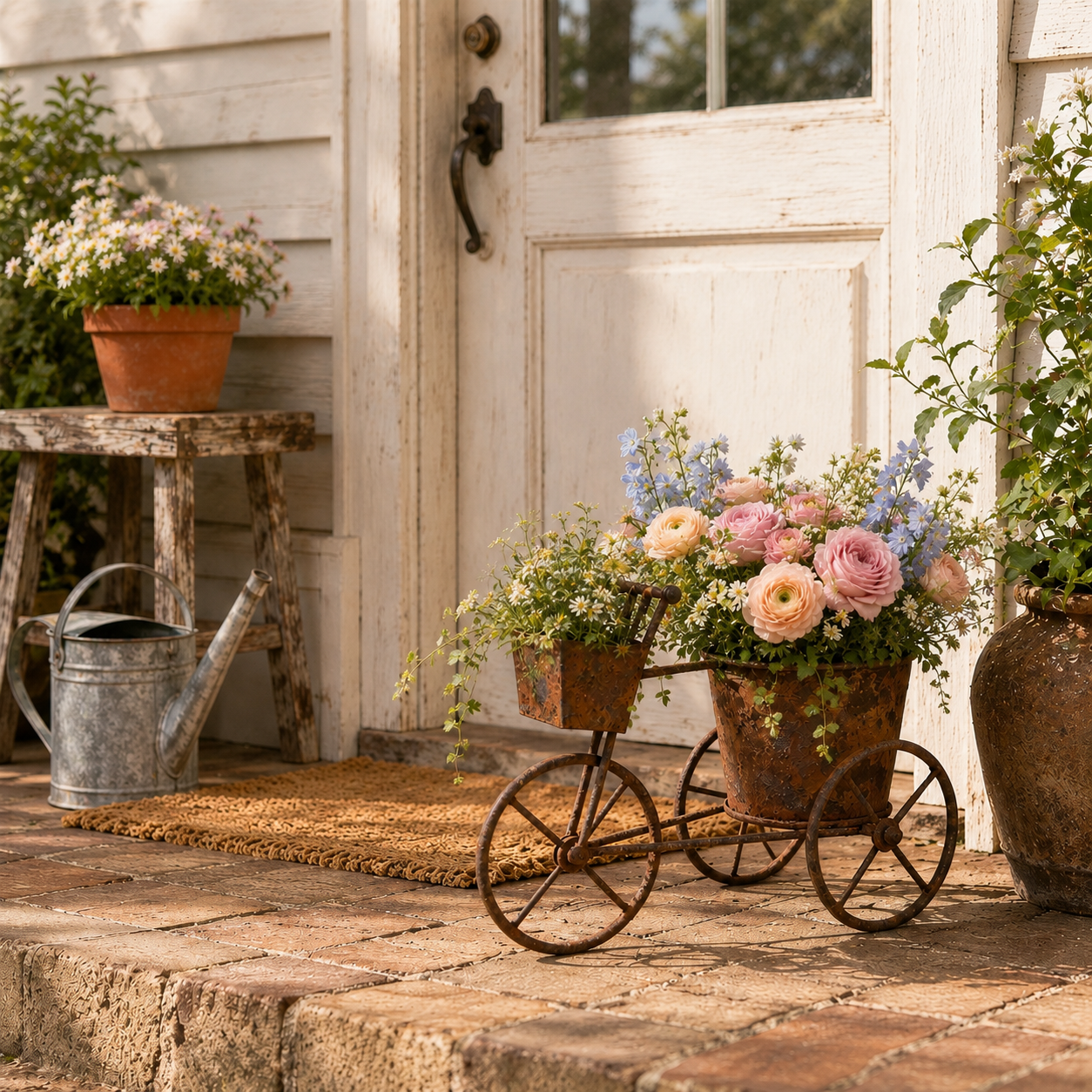 Vintage-style Wrought Iron Tricycle Planter