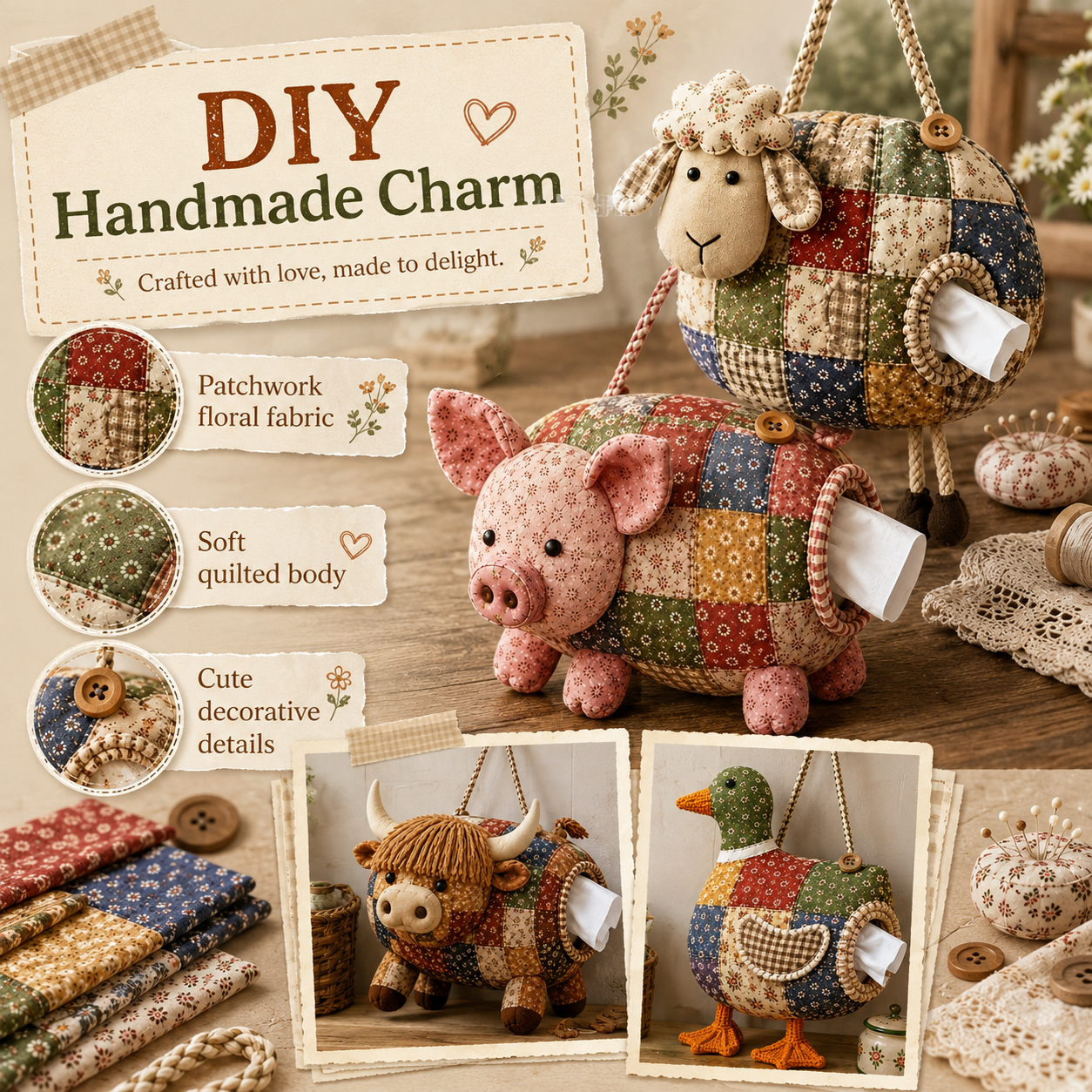 DIY Patchwork Animal Tissue Holder Kit