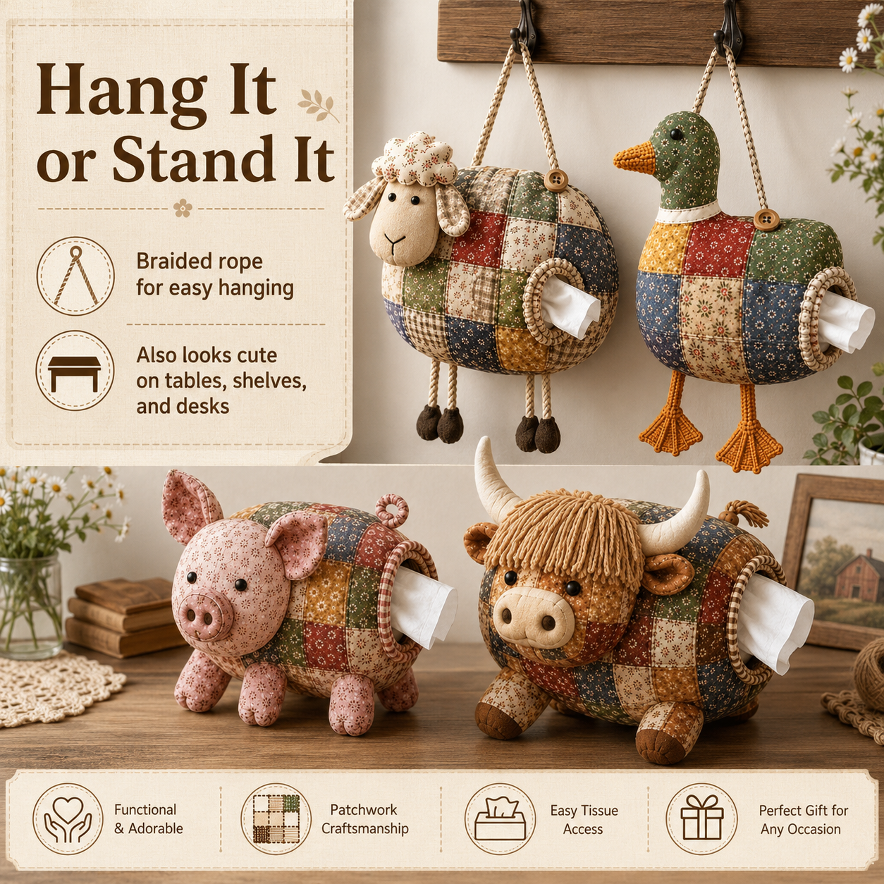 DIY Patchwork Animal Tissue Holder Kit