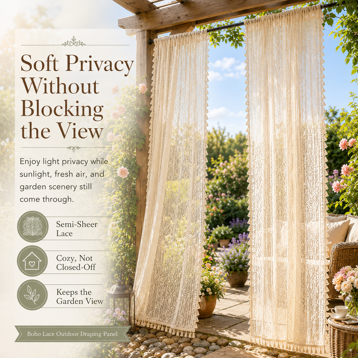 Boho Lace Outdoor Draping Panel