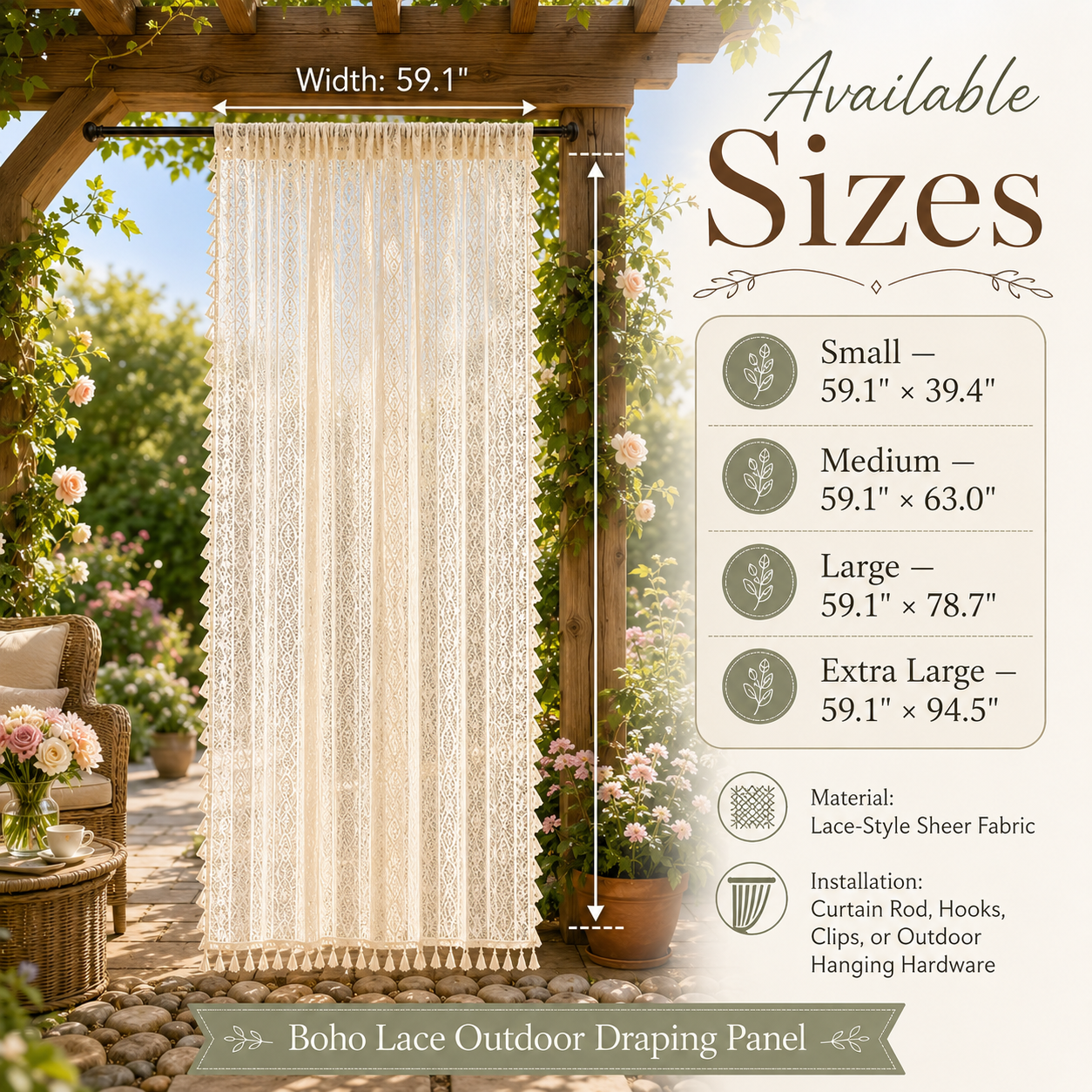 Boho Lace Outdoor Draping Panel