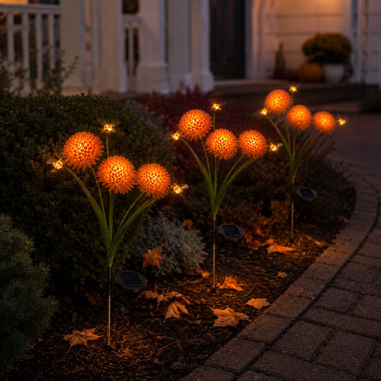 Solar Orange Mum Garden Lights