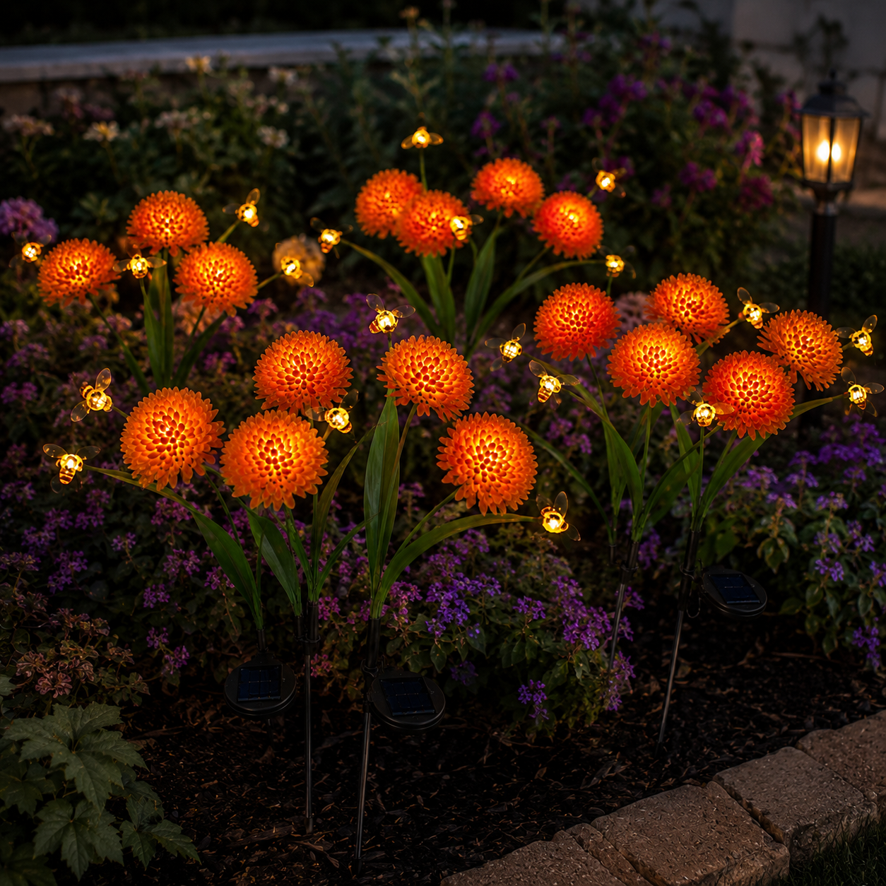 Solar Orange Mum Garden Lights