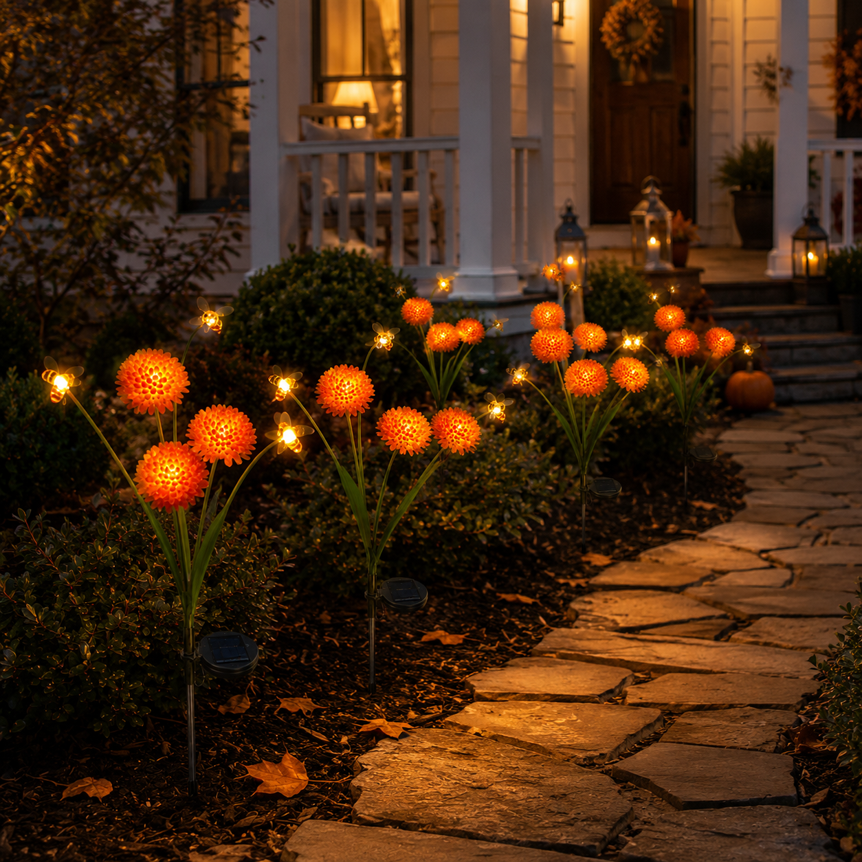 Solar Orange Mum Garden Lights