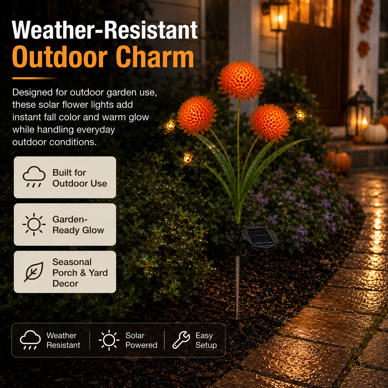 Solar Orange Mum Garden Lights